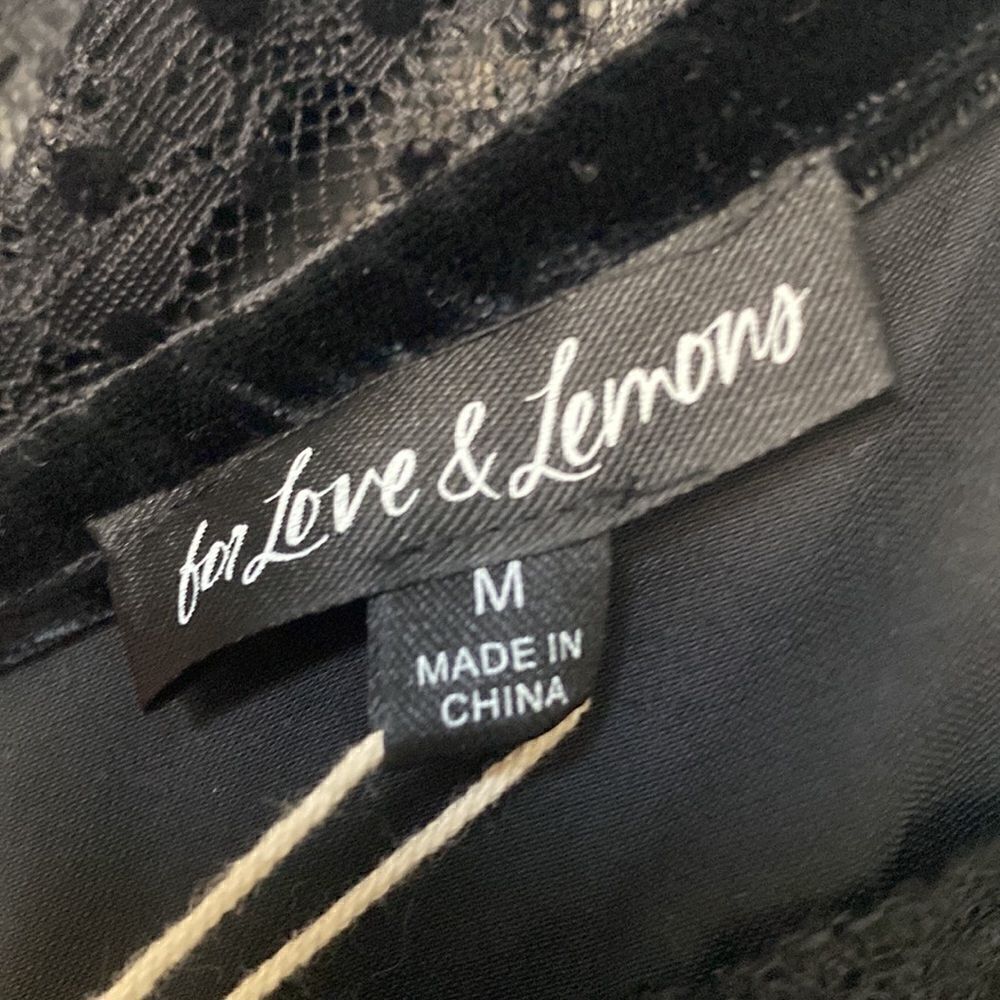 For Love & Lemons Carolyn Maxi Black Velvet Wavy Flocked Dot Lace Panel Dress - Picture 9 of 9